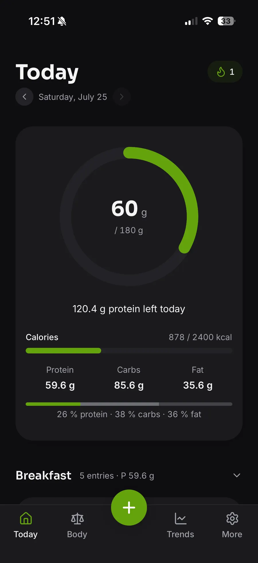 Grammo — daily overview with the protein ring